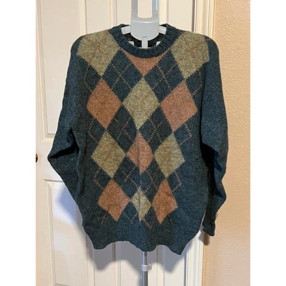 Vintage Wool McGeorge Shetland Sweater Mens Large Blue Argyle Scotland 80s 90s - Picture 9 of 9